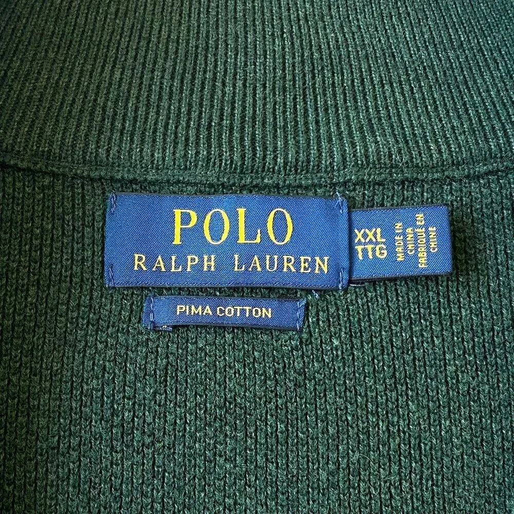 Polo Ralph Lauren XXL Green Pima Cotton 1/4 Zip Sweater